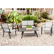Hanover - Foxhill 5pc: 2 Sling Chrs, Sling Loveseat, Slat Coffee Table, 22" Side Table - Gray/Gunmetal-United Backyard