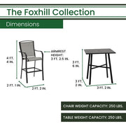 Hanover - Foxhill 5pc Counter Height Dining Set:4 Sling Center Height Chairs, 42" Slat Table - Grey/Gunmetal-United Backyard