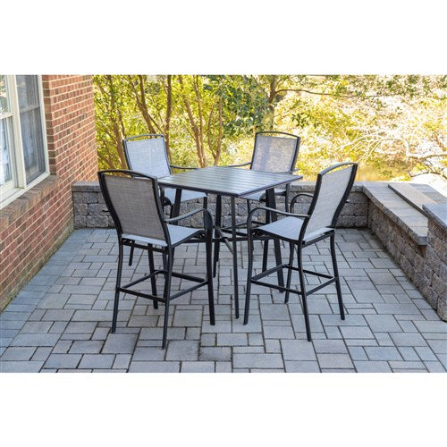 Hanover - Foxhill 5pc Counter Height Dining Set:4 Sling Center Height Chairs, 42" Slat Table - Grey/Gunmetal-United Backyard