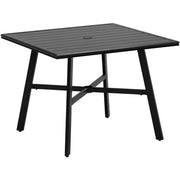 Hanover - Foxhill 5pc Dining Set: 4 Sling Dining Chairs, 30" Sq Slat Table, Umbrella & Base - Grey/Gunmetal-United Backyard