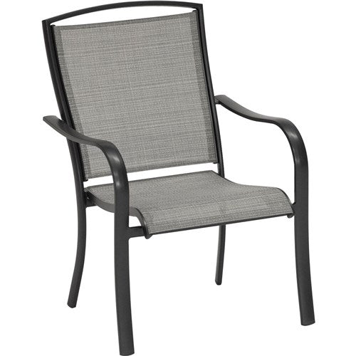 Hanover - Foxhill 5pc Dining Set: 4 Sling Dining Chairs, 30" Sq Slat Table, Umbrella & Base - Grey/Gunmetal-United Backyard