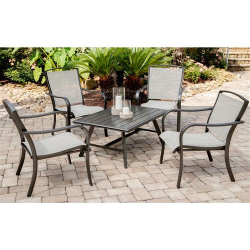 Hanover - Foxhill 5pc Seating Set: 4 Sling Chairs and Slat Coffee Table - Gray/Gunmetal-United Backyard