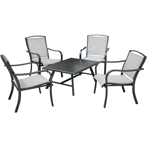 Hanover - Foxhill 5pc Seating Set: 4 Sling Chairs and Slat Coffee Table - Gray/Gunmetal-United Backyard