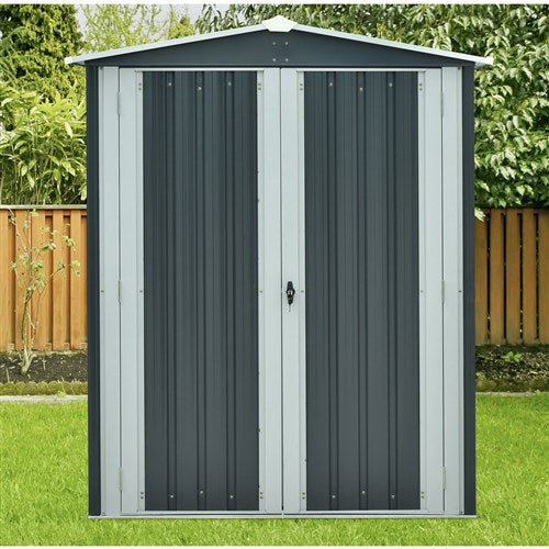 Hanover - Galvanized Steel APEX Patio Storage Shed 3'x5'x6' with Base - Dark Gray/White-United Backyard