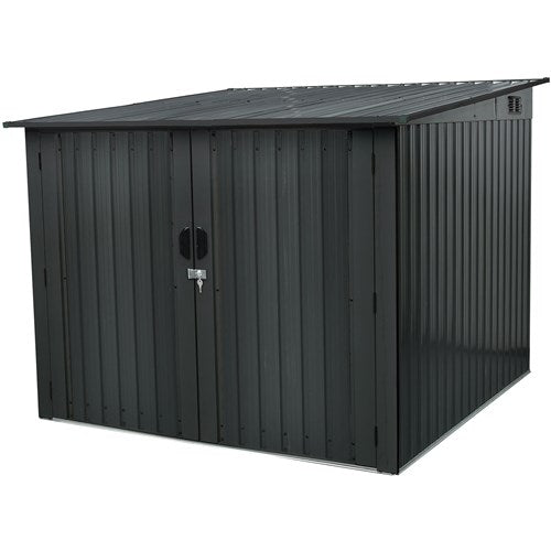 Hanover - Galvanized Steel Bicycle Storage 7'x7', Lock Doors, Pent Roof - Dark Gray-United Backyard