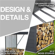 Hanover - Galvanized Steel Wood Storage 5.3'x2.75'x5' - Dark Gray-United Backyard