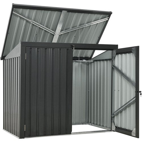 Hanover - Galvanized SteelTrash/Recycle Storage 3.3'x5.2'x4.4', Lockable Doors - Dark Gray-United Backyard