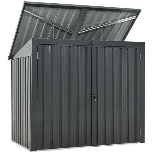 Hanover - Galvanized SteelTrash/Recycle Storage 3.3'x5.2'x4.4', Lockable Doors - Dark Gray-United Backyard