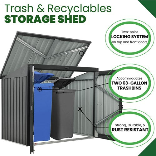 Hanover - Galvanized SteelTrash/Recycle Storage 3.3'x5.2'x4.4', Lockable Doors - Dark Gray-United Backyard