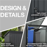 Hanover - Galvanized SteelTrash/Recycle Storage 3.3'x5.2'x4.4', Lockable Doors - Dark Gray-United Backyard
