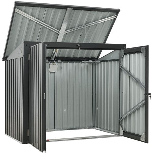 Hanover - Galvanized SteelTrash/Recycle Storage 3.3'x5.2'x4.4', Lockable Doors - Dark Gray-United Backyard