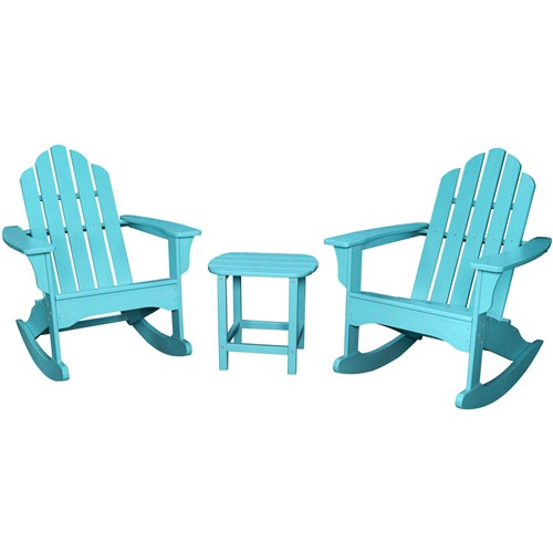 Hanover - Hanover All-Weather 3pc Rocking Chair Set: 2 Ad.Chairs, 19"x15" Table - Blue, Aruba-United Backyard