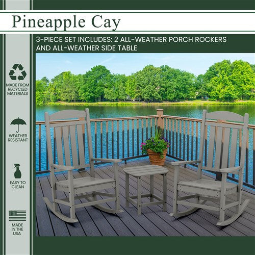 Hanover - Hanover All-Weather Porch Rocker Set: 2 Porch Rockers and Side Table - Grey-United Backyard