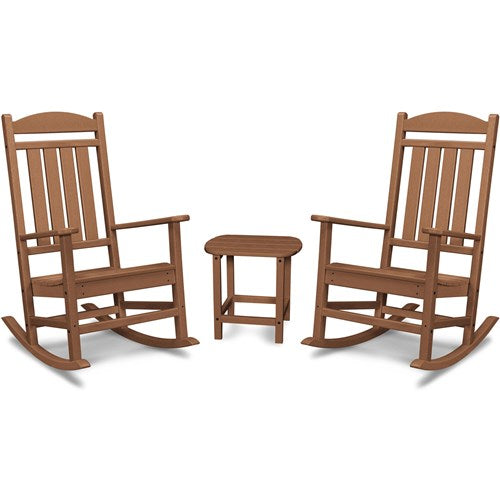 Hanover - Hanover All-Weather Porch Rocker Set: 2 Porch Rockers and Side Table - Teak-United Backyard
