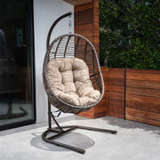 Hanover - Isla Steel/Wicker Rattan Hanging Egg Chair - Brown/Taupe-United Backyard