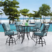 Hanover - Lavallette 5pc: 4 Swivel Bar Chairs and Bar Glass Table - Blue-United Backyard