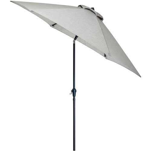 Hanover - Lavallette 5pc: 4 Swivel Dining Chairs, Square Glass Table, Umbrella & Base - Silver-United Backyard