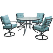 Hanover - Lavallette 5pc: 4 Swivel Dining Chairs and Round Glass Table - Blue-United Backyard