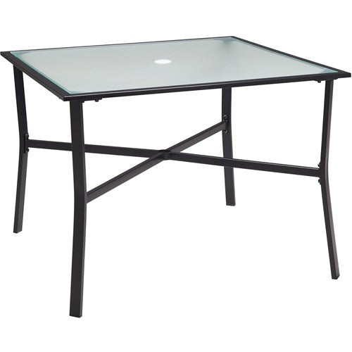 Hanover - Lavallette 5pc: 4 Swivel Dining Chairs and Square Glass Table - Silver-United Backyard