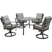 Hanover - Lavallette 5pc: 4 Swivel Dining Chairs and Square Glass Table - Silver-United Backyard