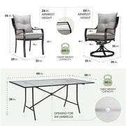 Hanover - Lavallette 7pc: 4 Dining Chairs, 2 Swivel Chairs, Rectangle Glass Table, Umbrella & Base - Silver-United Backyard