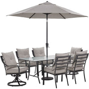 Hanover - Lavallette 7pc: 4 Dining Chairs, 2 Swivel Chairs, Rectangle Glass Table, Umbrella & Base - Silver-United Backyard
