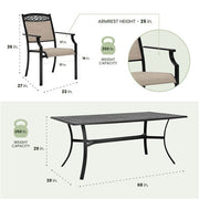 Hanover - Lisbon 7pc Dining: 6 Sling Stationary Chairs and 39"x68" Cast Table - Tan/Brown-United Backyard