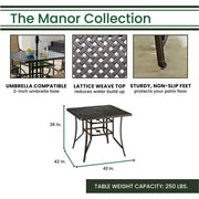 Hanover - Manor 5pc: 4 Sling Counter Height Swivel Chairs, 42" Square Cast Table-United Backyard