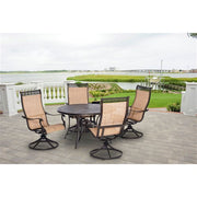 Hanover - Manor 5pc: 4 Sling Swivel Rockers, 48" Round Cast Table - Tan Sling/Cast-United Backyard