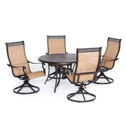 Hanover - Manor 5pc: 4 Sling Swivel Rockers, 48" Round Cast Table - Tan Sling/Cast-United Backyard