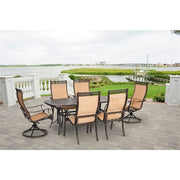 Hanover - Manor 7pc: 4 Sling Dining Chairs, 2 Sling Swivel Rockers, 38x72 Cast Table - Tan Sling/Cast-United Backyard