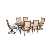Hanover - Manor 7pc: 4 Sling Dining Chairs, 2 Sling Swivel Rockers, 38x72 Cast Table - Tan Sling/Cast-United Backyard
