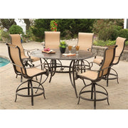 Hanover - Manor 7pc: 6 Sling Counter Height Swivel Chairs, 56" Rnd Cast Table-United Backyard