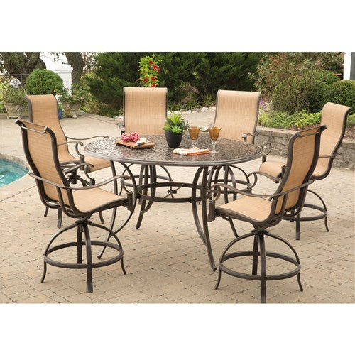 Hanover - Manor 7pc: 6 Sling Counter Height Swivel Chairs, 56" Rnd Cast Table-United Backyard