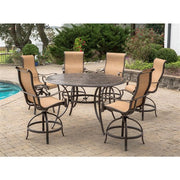 Hanover - Manor 7pc: 6 Sling Counter Height Swivel Chairs, 56" Rnd Cast Table-United Backyard