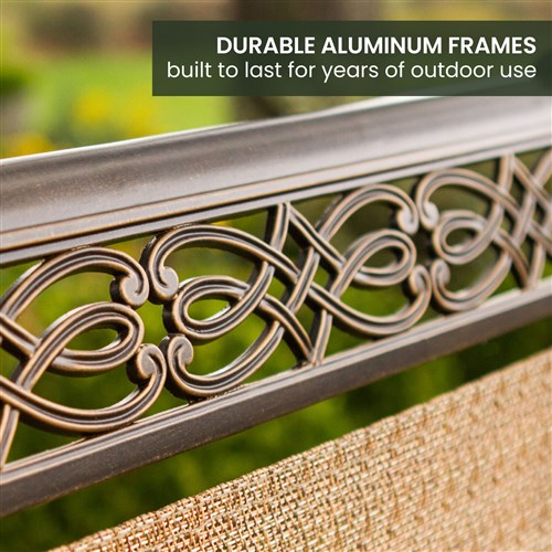 Hanover - Manor 7pc: 6 Sling Swivel Rockers, 38x72" Cast Table - Tan Sling/Cast-United Backyard