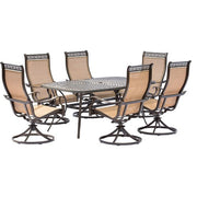 Hanover - Manor 7pc: 6 Sling Swivel Rockers, 38x72" Cast Table - Tan Sling/Cast-United Backyard