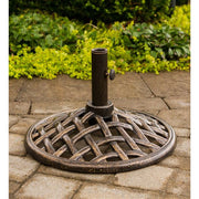 Hanover - Manor 7pc: 6 Sling Swivel Rockers, 38x72" Cast Table, Umbrella, Base - Tan Sling/Cast-United Backyard