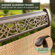 Hanover - Manor 7pc: 6 Sling Swivel Rockers, 38x72" Cast Table, Umbrella, Base - Tan Sling/Cast-United Backyard