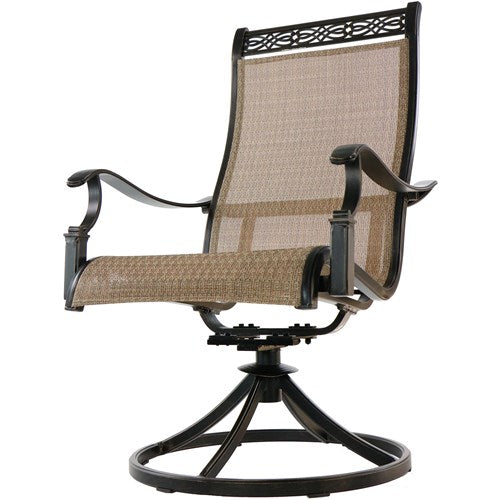 Hanover - Manor 7pc: 6 Sling Swivel Rockers, 60" Round Cast Table - Tan Sling/Cast-United Backyard