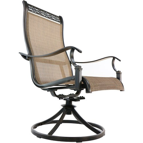 Hanover - Manor 7pc: 6 Sling Swivel Rockers, 60" Round Cast Table - Tan Sling/Cast-United Backyard