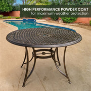 Hanover - Manor 7pc: 6 Sling Swivel Rockers, 60" Round Cast Table - Tan Sling/Cast-United Backyard