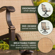 Hanover - Manor 7pc: 6 Sling Swivel Rockers, 60" Round Cast Table - Tan Sling/Cast-United Backyard