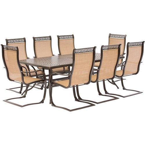 Hanover - Manor 9pc: 8 Sling Spring Chairs, 42x84" Cast Table - Tan Sling/Cast-United Backyard