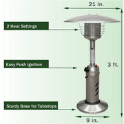 Hanover - Mini Umbrella Portable Table Top Patio Heater w/regulator for 1lb tank - Stainless-United Backyard