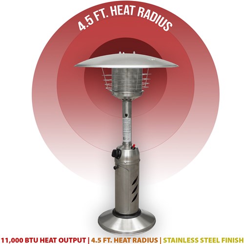 Hanover - Mini Umbrella Portable Table Top Patio Heater w/regulator for 1lb tank - Stainless-United Backyard