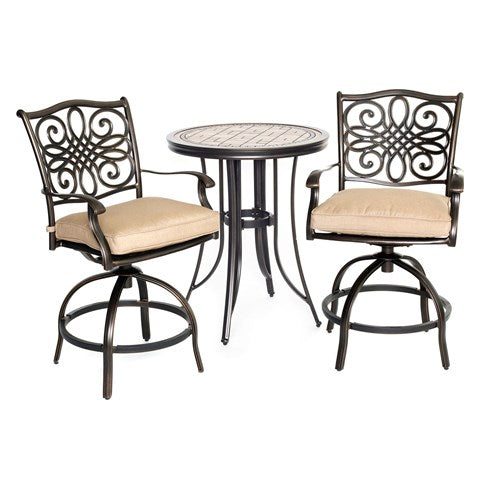 Hanover - Monaco 3pc: 2 Cush Swivel Counter Height Chairs, 30" Tile Top Table-United Backyard
