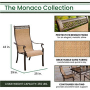 Hanover - Monaco 3pc: 2 Sling Dining Chairs, 30" Glass Top Table - Tan Sling/Glass-United Backyard