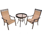 Hanover - Monaco 3pc: 2 Sling Dining Chairs, 30" Glass Top Table - Tan Sling/Glass-United Backyard