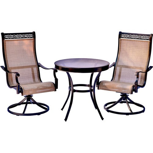 Hanover - Monaco 3pc: 2 Sling Swivel Rockers, 30" Glass Top Table - Tan Sling/Glass-United Backyard